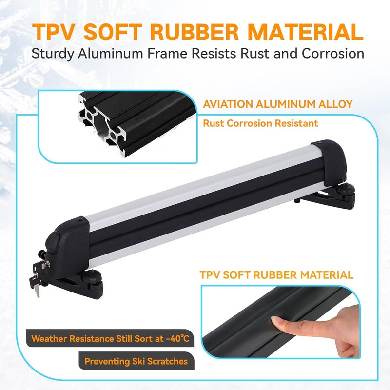 HIKULA Ski& Snowboard Roof Racks, Ski Roof Racks with Anti-Theft Lock Racks Carrier for Snowboards Universal Ski Top Holder Fits for Square/Aero/Oval Cross Bars, Sliver, Large - Image 5